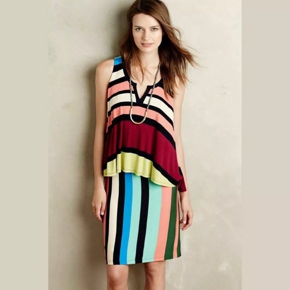 NWT Maeve Davina Rainbow Striped Layered Dress - Picture 1 of 5